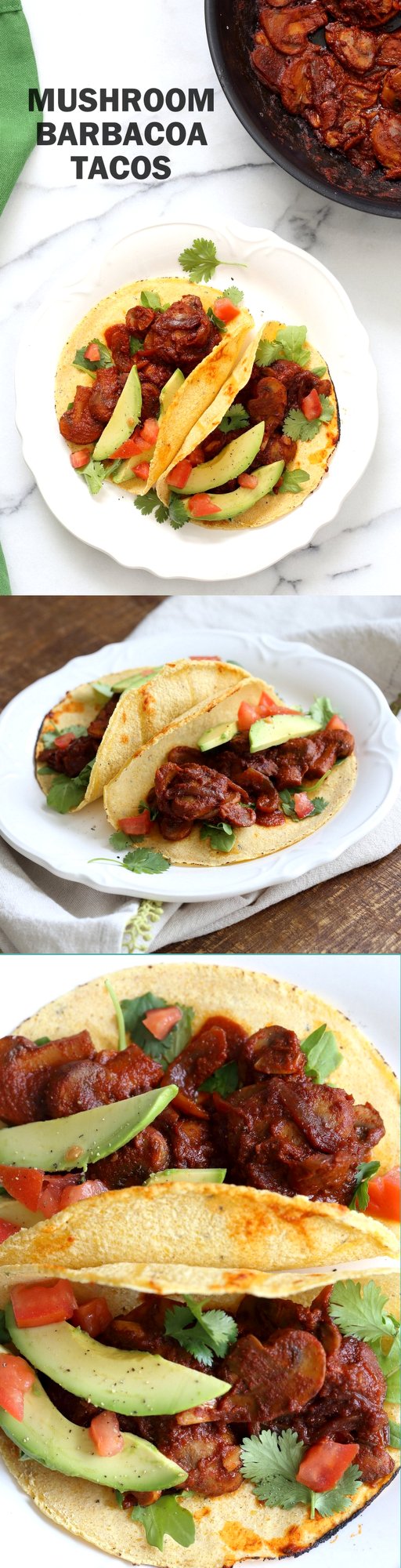 Vegan Barbacoa Mushroom Tacos. These saucy Barbacoa Tacos are super easy and versatile. Use the from scratch chile sauce with beans, lentils or other shredded vegetables for variation. Vegan Barbacoa Recipe. #Glutenfree #Nutfree #soyfree #Recipe #veganricha | VeganRicha.com