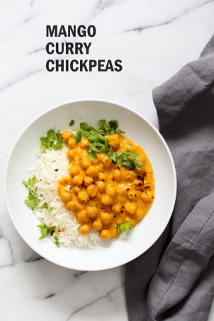 This Mango Curry is creamy, mangoey and perfect when paired with chickpeas, vegetables or baked tofu. Easy and so flavorful. Vegan Gluten-free Soy-free Nut-free Recipe. | VeganRicha.com #glutenfree #veganricha #vegan