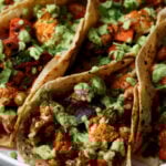 close-up of cauliflower sweet potato tacos