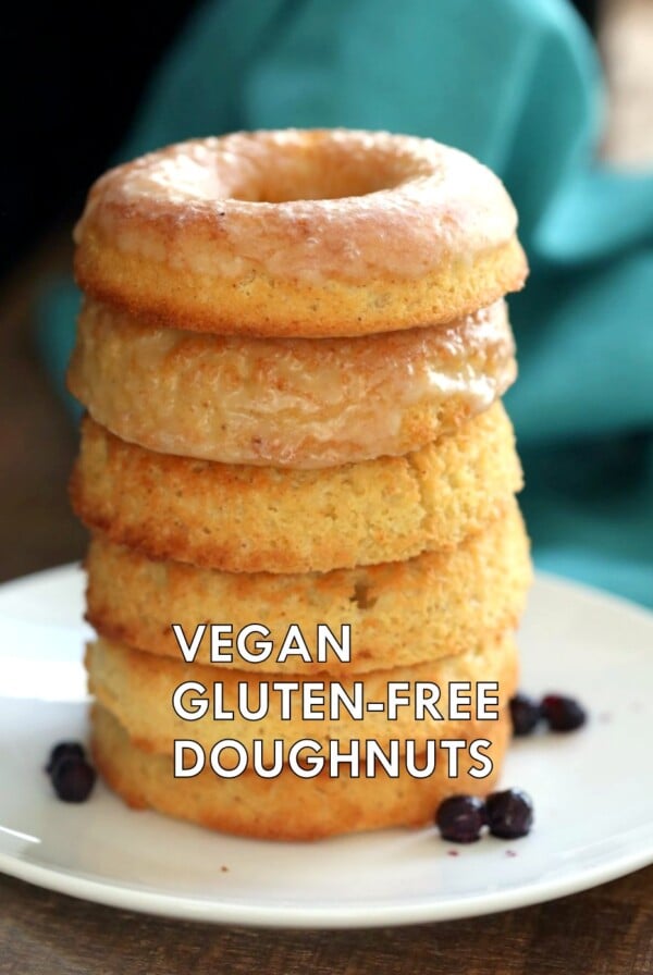 Vegan Gluten-free Lemon Donuts. These baked gluten free doughnuts are amazingly soft. They are grain-free, Easy, Zesty. Use lemon or lime. Baked Gluten-free Doughnuts. Vegan Glutenfree Grainfree Soyfree Recipe. Can be nutfree. VeganRicha.com #glutenfree #veganricha #vegan