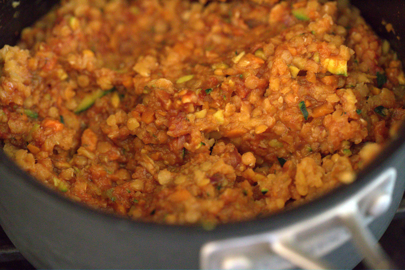 Smoky Vegan Sloppy Joes with Cajun Spices. Easy Red Lentil Carrot Zucchini Sloppy mix. Serve between soft buns, dinner rolls, pita pockets or tacos. Vegan Nut-free Recipe. Soy free option. Easily Gluten-free. | VeganRicha.com