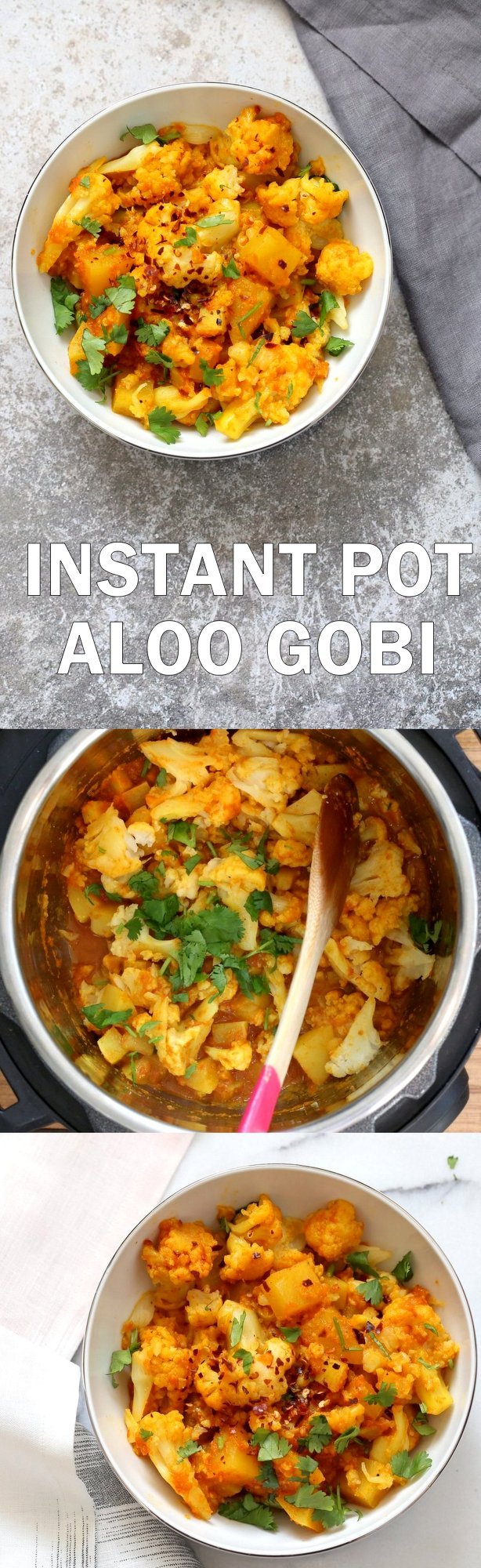Instant Pot Aloo Gobi - Curried Potato Cauliflower. 1 Pot Aloo Gobhi. Indian Gobi Aloo Masala. Vegan Gluten-free Soy-free Nut-free Recipe | VeganRicha.com