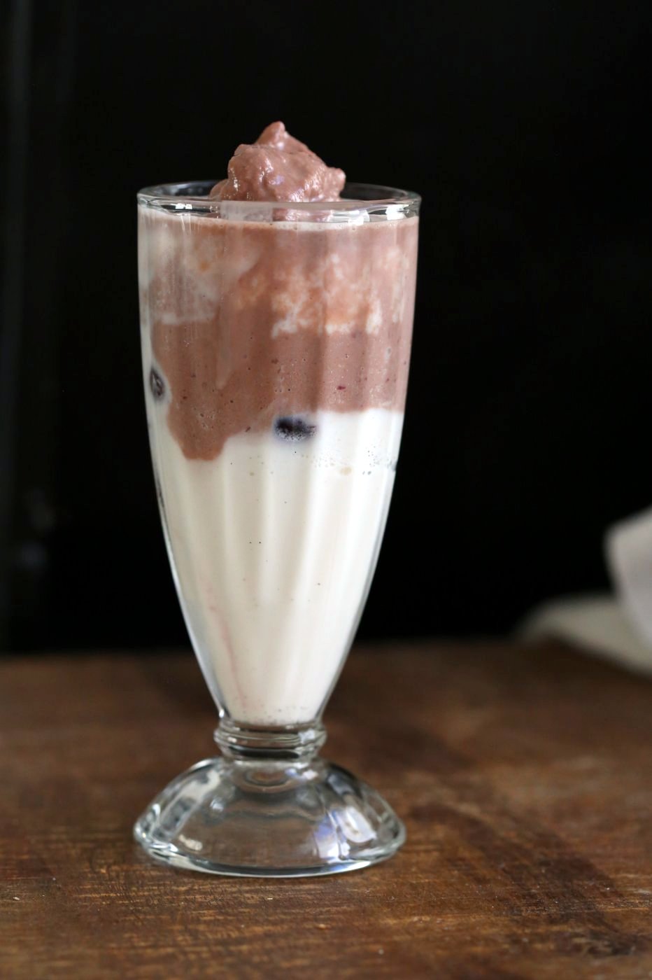 Black Forest Shake. Summer Ice cream shake with layers of vanilla and chocolate shake with cherry compote. Vegan Gluten-free Recipe. Can be nut-free. | VeganRicha.com