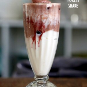 Black Forest Shake. Summer Ice cream shake with layers of vanilla and chocolate shake with cherry compote. Vegan Gluten-free Recipe. Can be nut-free. | VeganRicha.com