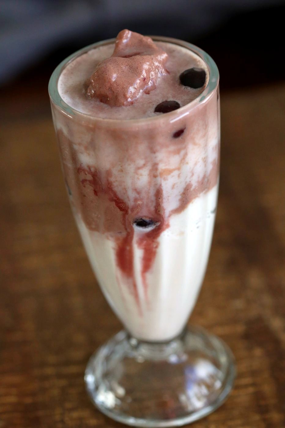Black Forest Shake. Summer Ice cream shake with layers of vanilla and chocolate shake with cherry compote. Vegan Gluten-free Recipe. Can be nut-free. | VeganRicha.com