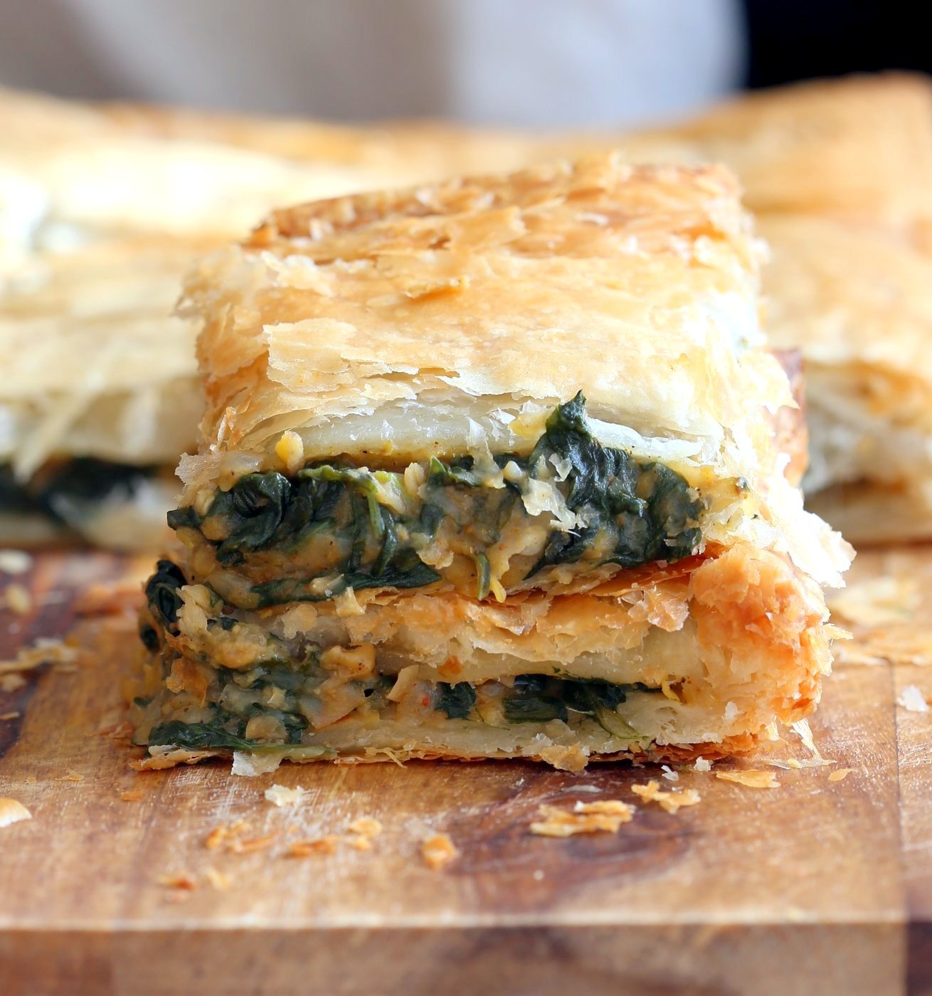 Chickpea Spinach Pie with Berbere Spice. Easy Chickpea Spinach Pastry for holidays and company with vegan puff pastry. Use spices or blends of choice. Use lentils for variation. Vegan Soy-free Nut-free Recipe.  | VeganRicha.com