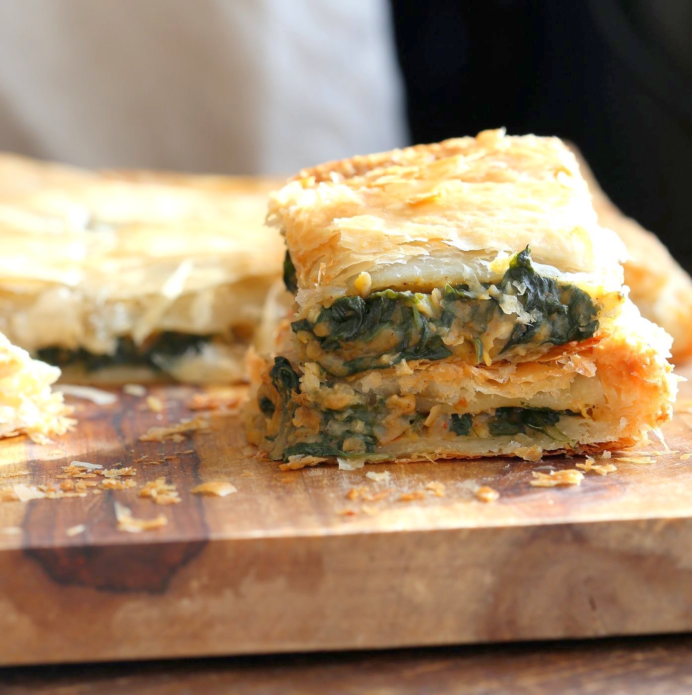 Chickpea Spinach Pie with Berbere Spice. Easy Chickpea Spinach Pastry for holidays and company with vegan puff pastry. Use spices or blends of choice. Use lentils for variation. Vegan Soy-free Nut-free Recipe.ย  | VeganRicha.com