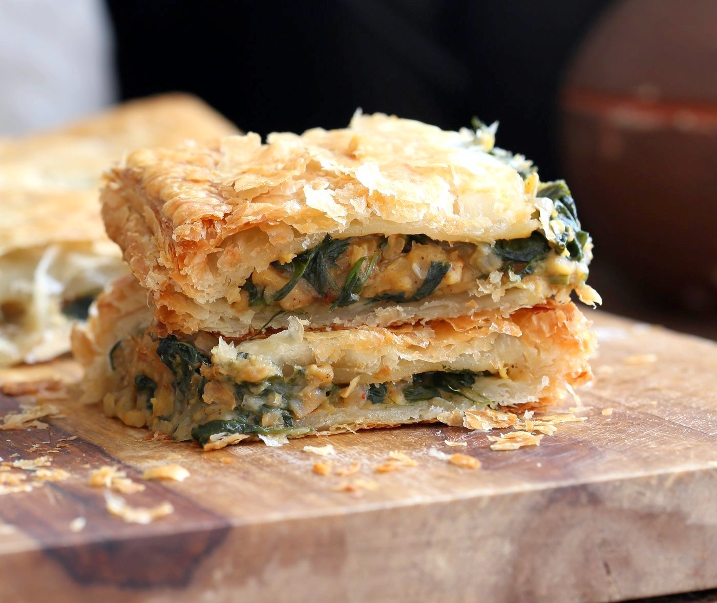 Chickpea Spinach Pie with Berbere Spice. Easy Chickpea Spinach Pastry for holidays and company with vegan puff pastry. Use spices or blends of choice. Use lentils for variation. Vegan Soy-free Nut-free Recipe.  | VeganRicha.com