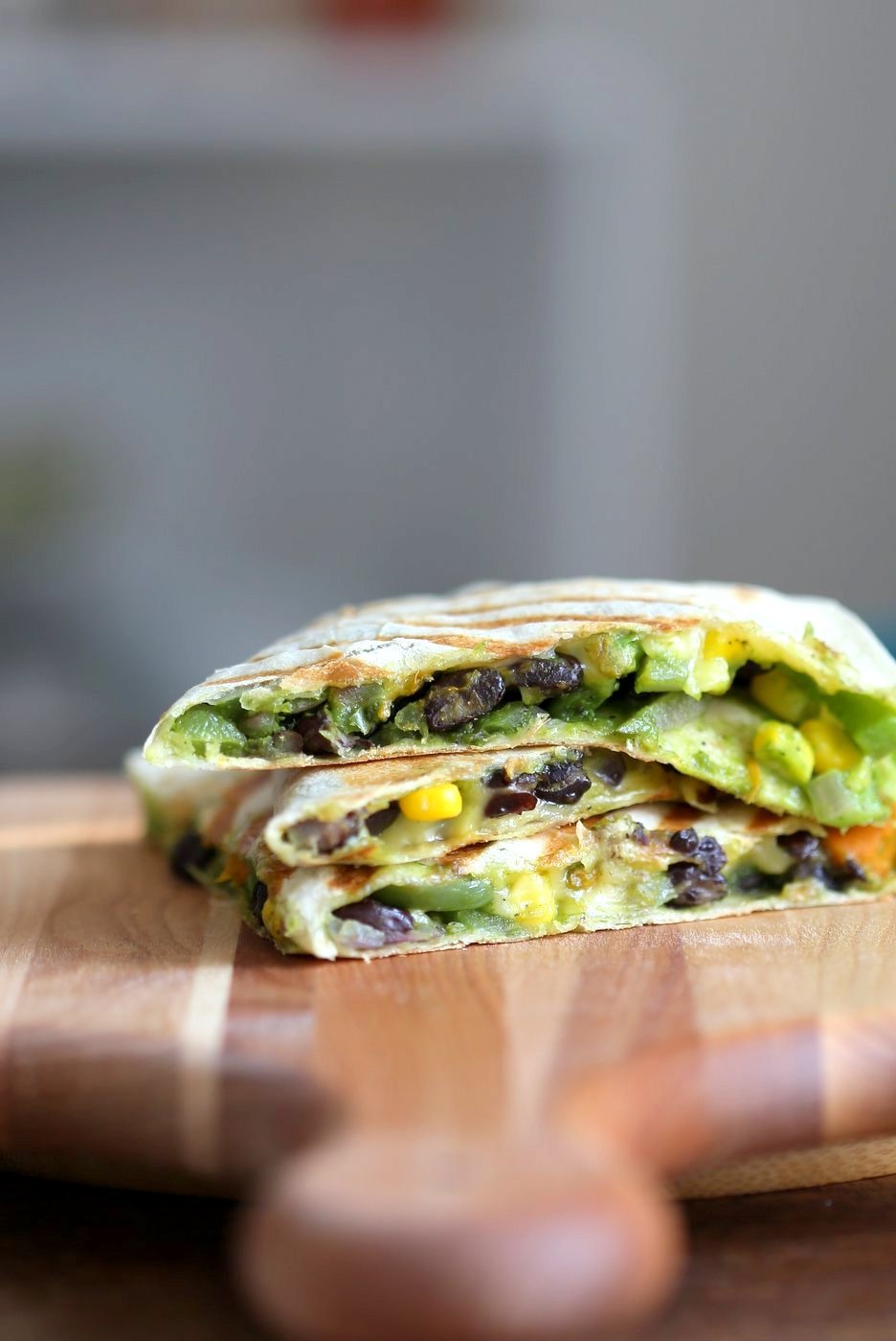 Chimichurri Sweet Potato Black Bean Quesadilla - 10 minute Grilled Quesadillas with Beans. Roasted Sweet Potatoes, Peppers and Chimichurri. #Vegan #Nutfree #Soyfree #Recipe. Can be #Glutenfree #veganricha ! VeganRicha.com