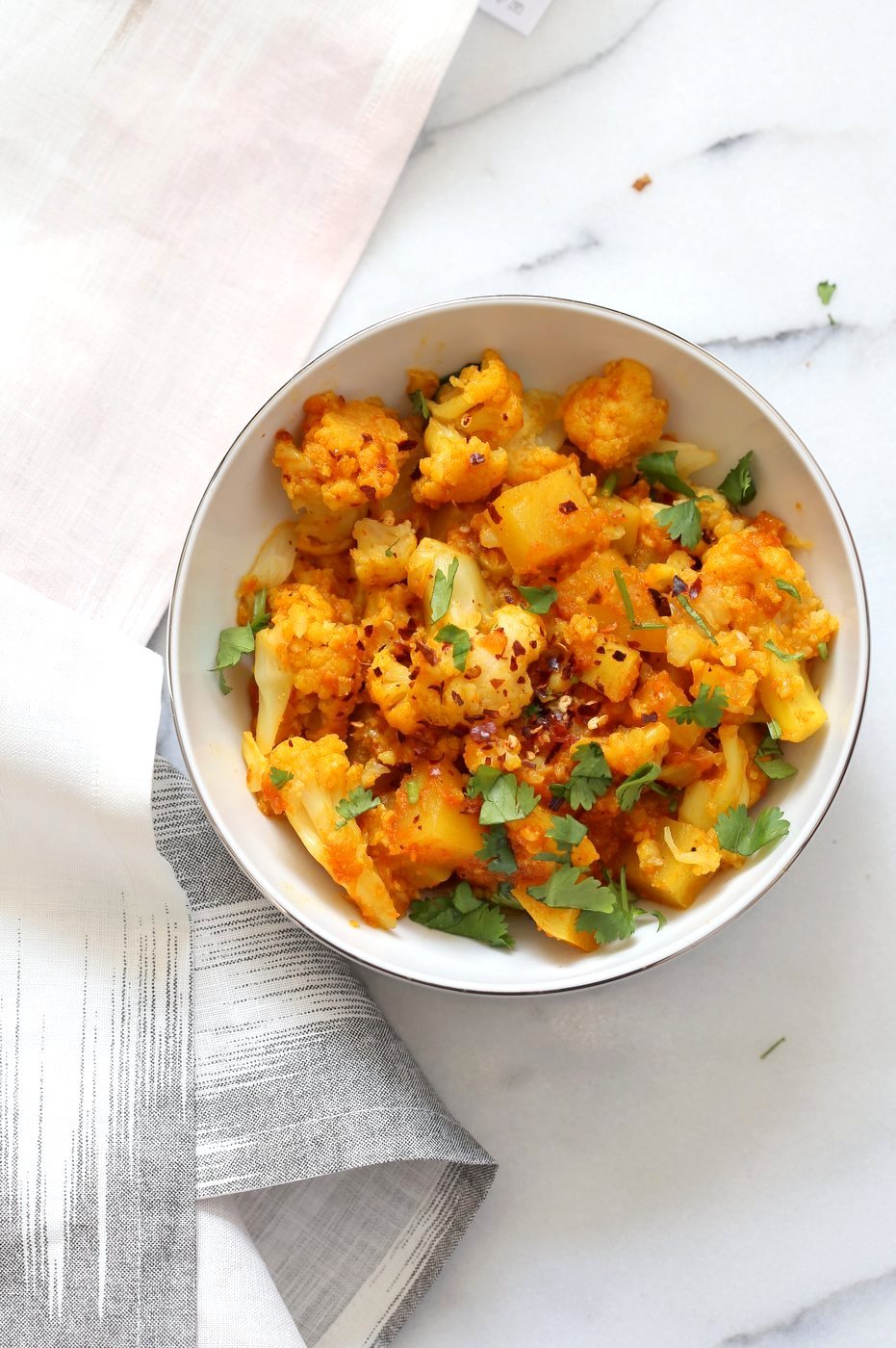 Instant Pot Aloo Gobi - Curried Potato Cauliflower. 1 Pot Aloo Gobhi. Indian Gobi Aloo Masala. Vegan Gluten-free Soy-free Nut-free Recipe | VeganRicha.com