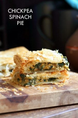 Chickpea Spinach Pie with Berbere Spice. Easy Chickpea Spinach Pastry for holidays and company with vegan puff pastry. Use spices or blends of choice. Use lentils for variation. Vegan Soy-free Nut-free Recipe.  | VeganRicha.com