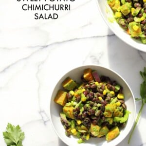 Summer Black Bean Salad with Sweet Potato, Corn, Peppers and Chimichurri Dressing. Vegan Gluten-free Nut-free Soy-free Recipe | VeganRicha.com