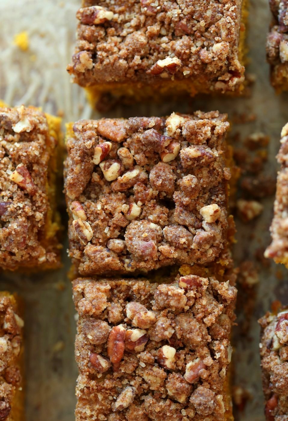 Vegan Pumpkin Coffee Cake with Pecan Crumb. Easy 1 Bowl Pumpkin Cake, topped with Chai Spice Pecan Streusel. Just 15 mins prep. Soft, Spiced, Delicious. Vegan Soy-free Recipe.  | VeganRicha.com