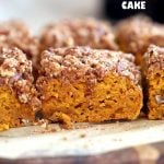 Vegan Pumpkin Coffee Cake with Pecan Crumb. Easy 1 Bowl Pumpkin Cake, topped with Chai Spice Pecan Streusel. Just 15 mins prep. Soft, Spiced, Delicious. Vegan Soy-free Recipe. | VeganRicha.com