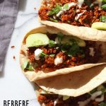 Berbere Spiced Jackfruit Tacos. Jackfruit and onion mixed with Berbere spice blend and baked to caramelized spiced perfection. Add some chickpeas to make into a hearty meal. Vegan Soy-free Nut-free Recipe, Can be Glutenfree | VeganRicha.com
