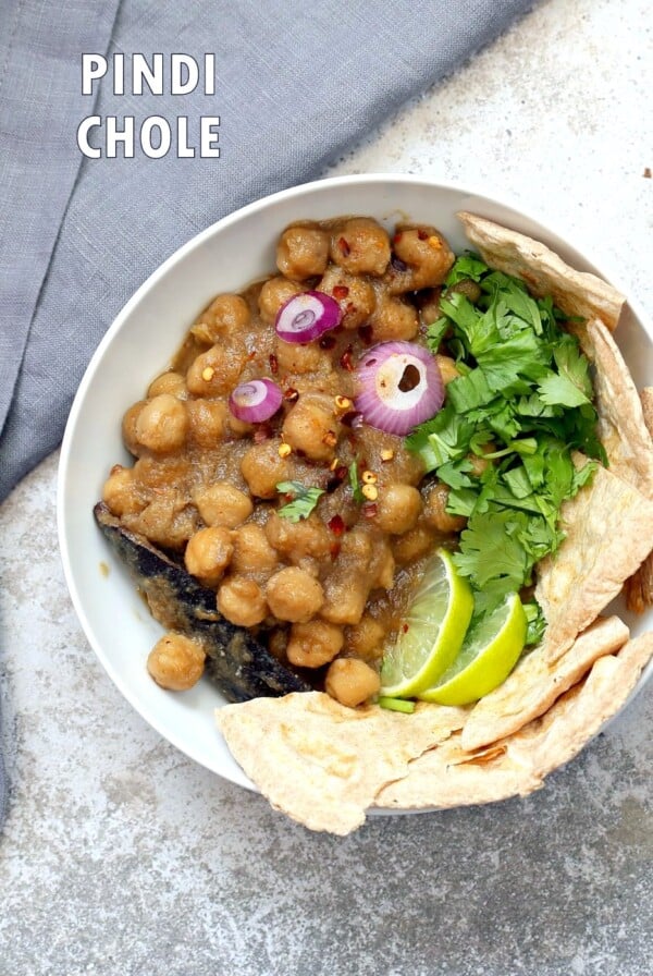 Pindi Chole - Chickpea Curry with Whole Spices. Chickpeas cooked with whole spices then added to a sauce with caramelized onions. Punjabi Chole Adapted from Rawalpindi style Chole. Vegan Gluten-free Nut-free Soy-free Recipe | VeganRicha.com
