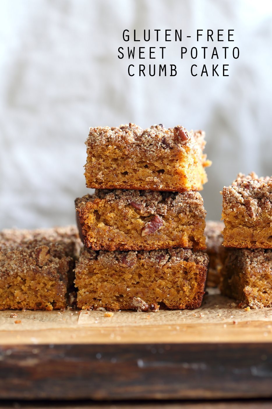 Vegan Gluten free Coffee Cake - Simple Fall Sweet Potato Pecan Crumb Cake with Pumpkin pie spices. Warm Cozy slice of cake. Gluten-free Soy-free Recipe.  | VeganRicha.com