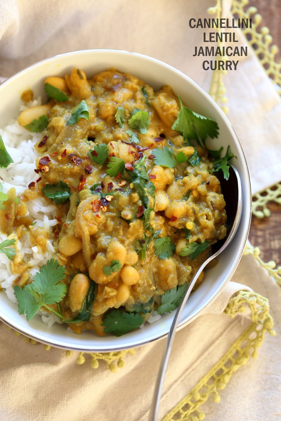 Cannellini and Lentil Jamaican Curry. 1 Pot 30 Minutes. Easy Coconut Lentil Curry with Jamaican Curry spices and beans and red lentils. 16 gms of Protein. #Vegan #Glutenfree #Soyfree #Nutfree #Recipe #veganricha | VeganRicha.com