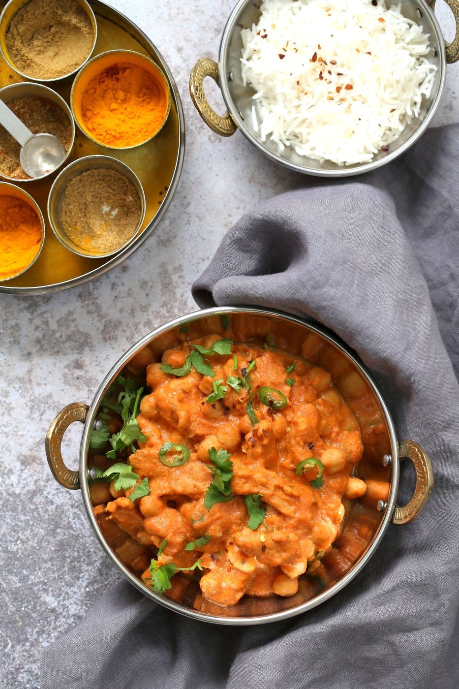Instant Pot Vegan Butter Chicken with Soycurls and Chickpeas. 15 minute Active time! 1 Pot Creamy Butter Soy Curls. Use all chickpeas for soy-free. Vegan Gluten-free Recipe. Nut-free option | VeganRicha.com