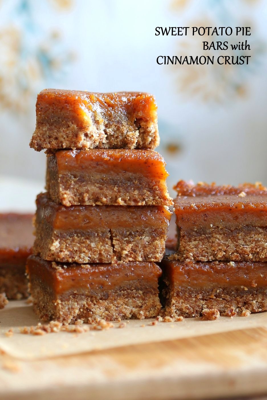 Vegan Sweet Potato Pie Bars. Spiced Sweet Potato Pie layered over cinnamony snickerdoodle crust. Make this into a pie for decadent holiday dessert . GF option | VeganRicha.com