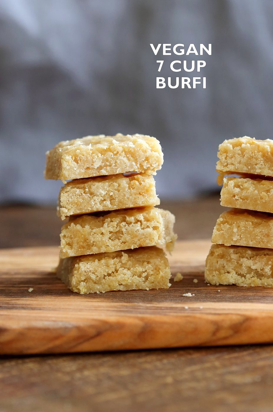 Vegan 7 Cup Burfi - Chickpea flour and Coconut Fudge. 7 cup cake veganized with almond milk and oil. 6 Ingredients! Easy Traditional Indian Sweet 7 cup cake for Diwali or other festivals. Vegan Gluten-free Soy-free Recipe. Nut-free option | VeganRicha.com