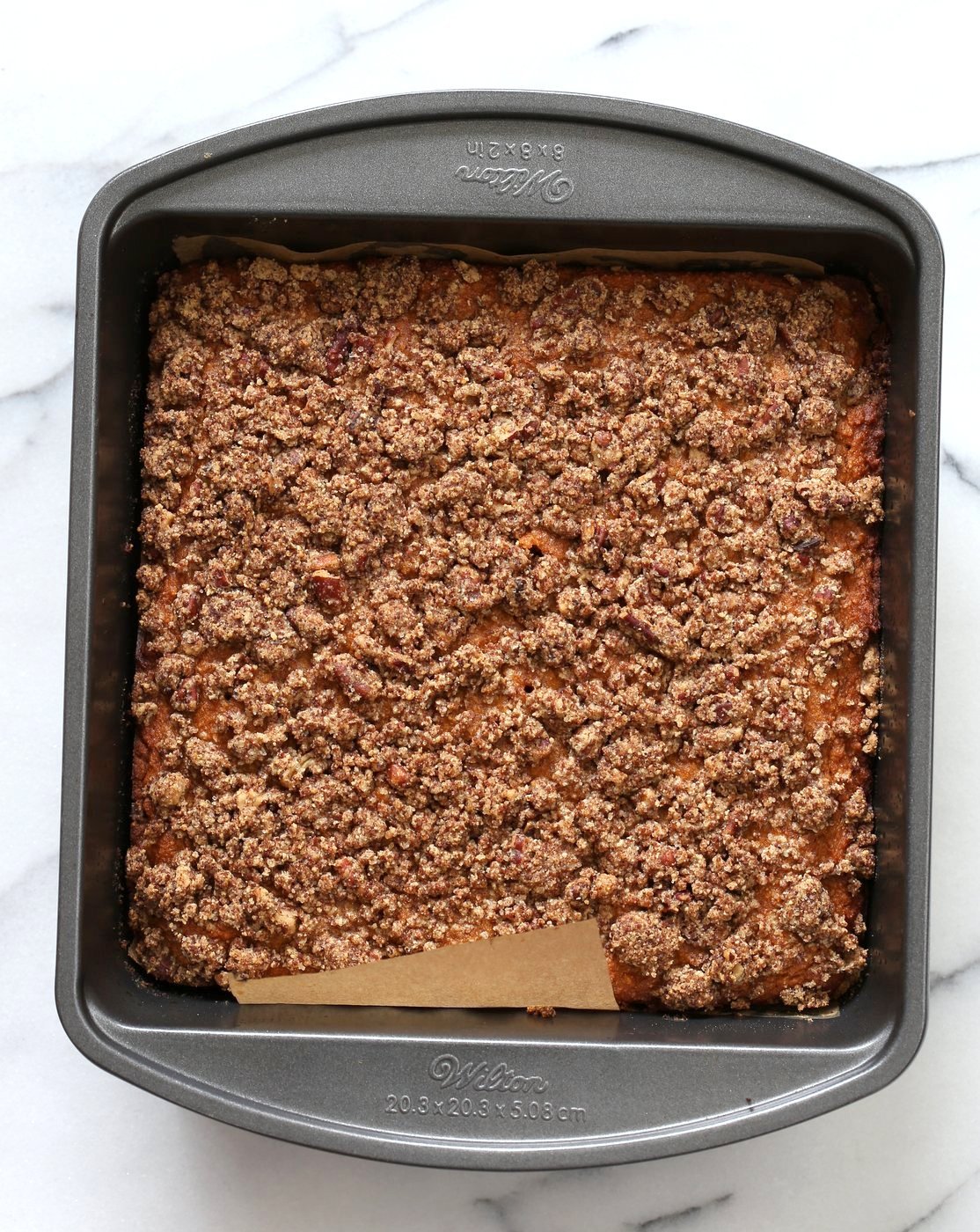 Vegan Gluten free Coffee Cake - Simple Fall Sweet Potato Pecan Crumb Cake with Pumpkin pie spices. Warm Cozy slice of cake. Gluten-free Soy-free Recipe.  | VeganRicha.com