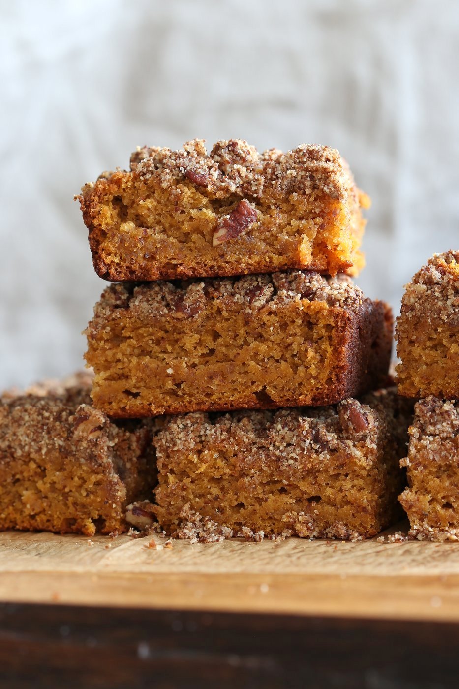 Vegan Gluten free Coffee Cake - Simple Fall Sweet Potato Pecan Crumb Cake with Pumpkin pie spices. Warm Cozy slice of cake. Gluten-free Soy-free Recipe.  | VeganRicha.com