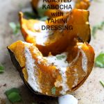 Berbere Roasted Kabocha Squash with Tahini Dill Dressing. Use ohter spice blends of choice. Festive, spiced winter squash. Add cranberries or other dried fruit. #Vegan #Glutenfree #Soyfree #Recipe #veganricha| VeganRicha.com