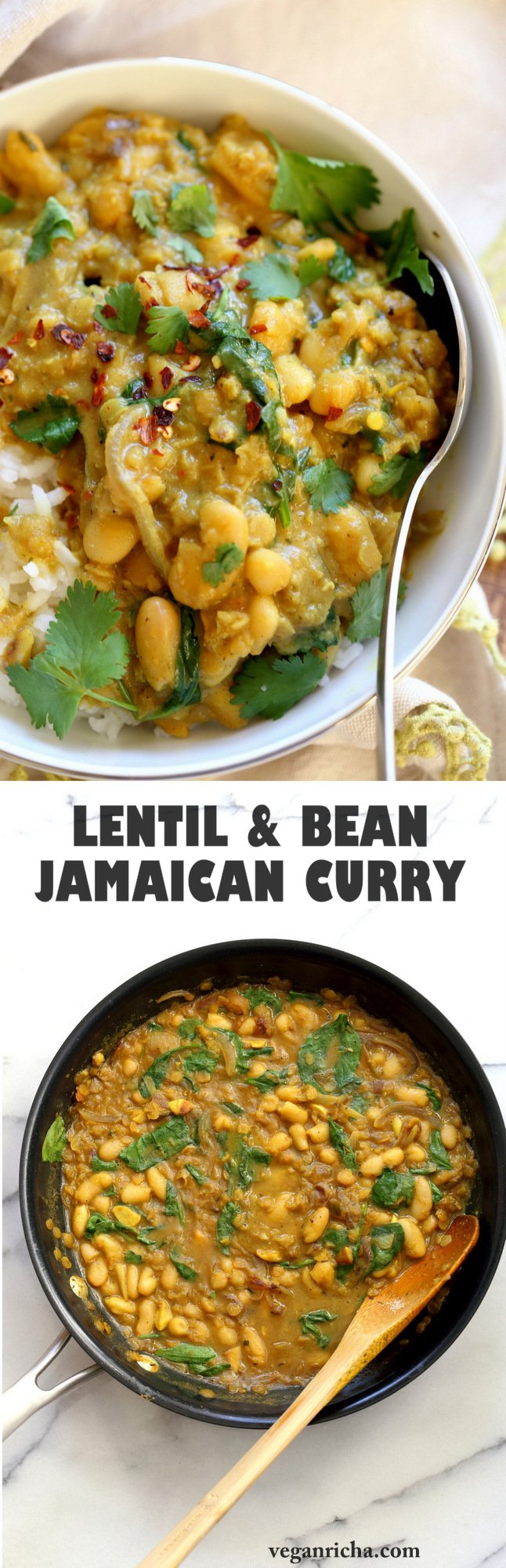 Cannellini and Lentil Jamaican Curry. Ran out of chickpeas to make lentil and chickpea Jamaican curry. Easy Coonut Curry with Jamaican Curry spices and beans and red lentils. #Vegan #Glutenfree #Soyfree #Nutfree #Recipe #veganricha | VeganRicha.com