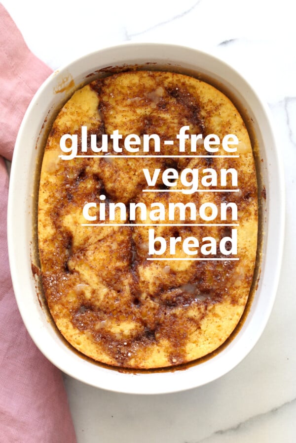 Vegan Gluten free Cinnamon Roll Bread - Yeast-free Gluten-free Grain-free Cinnamon bread Recipe. Soft, fluffy and amazing . Can be nut-free. | #vegan #glutenfree #cinnamonroll #veganricha