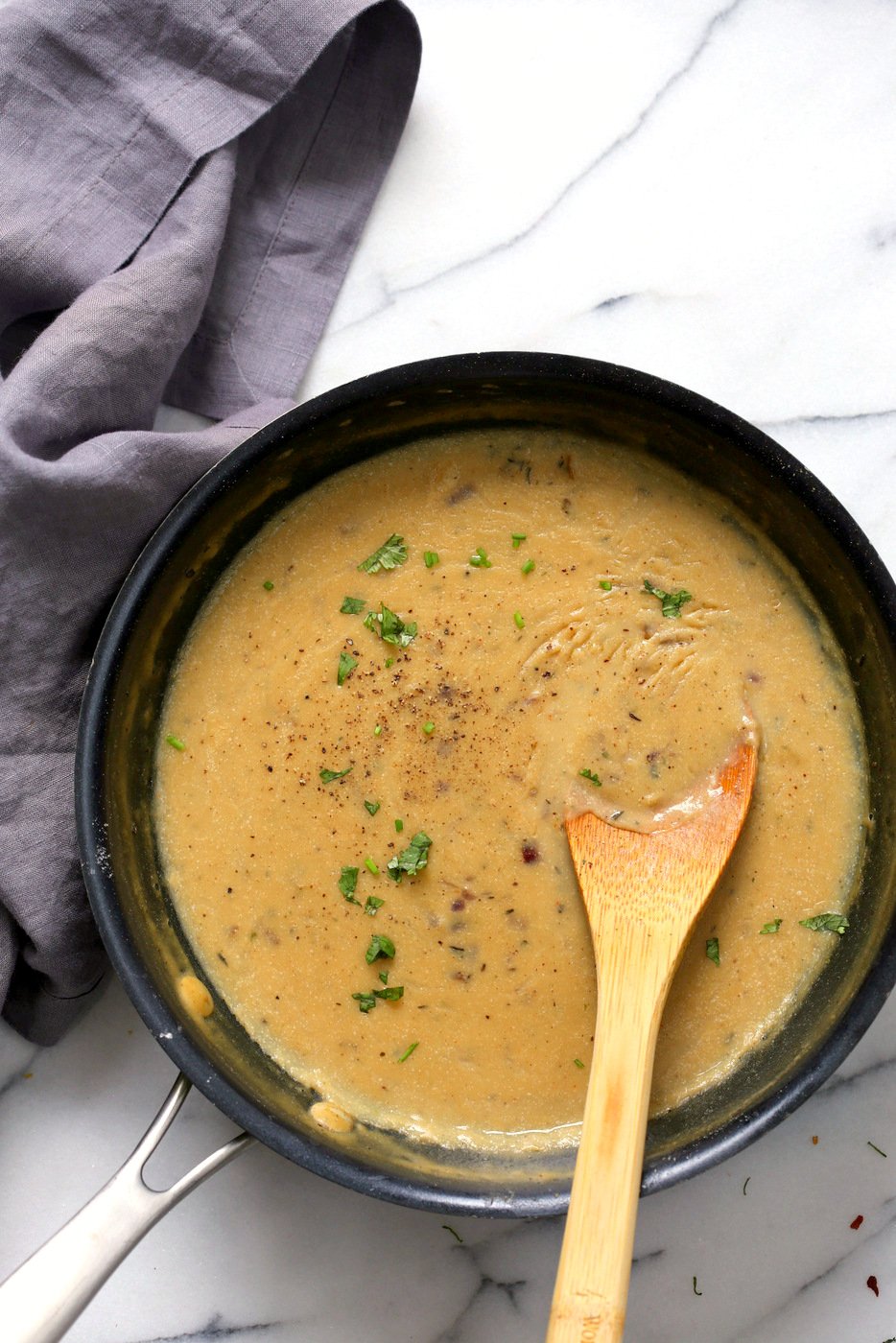 Fluffy Mashed Potatoes with Vegan Gravy - 1 Pot - Mushroom Free. Can be Nut-free, soy-free. Serve over mashed potatoes, biscuits, thanksgiving loaf and more. #Vegan #Recipe #veganricha | VeganRicha.com