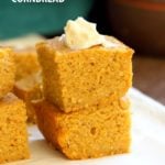 1 Bowl Vegan Pumpkin Corn bread with a few ingredients. Spiced, lightly sweet and great with soups, chilis or on its own with vegan butter and maple syrup or make sandwiches with it. #Vegan #Soyfree #Recipe. #veganricha | VeganRicha.com