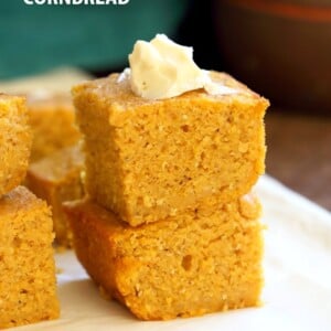 1 Bowl Vegan Pumpkin Corn bread with a few ingredients. Spiced, lightly sweet and great with soups, chilis or on its own with vegan butter and maple syrup or make sandwiches with it. #Vegan #Soyfree #Recipe. #veganricha | VeganRicha.com