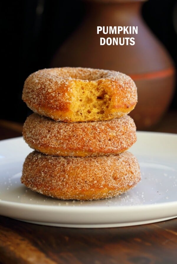 Vegan Pumpkin Donuts with Cinnamon Sugar. Soft, Spiced, Amazing. Vegan Doughnuts. Pumpkin Cinnamon  sugar Donuts. Nut-free option. #vegan #veganricha