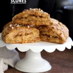 Vegan Pumpkin Scones with Spiced Pumpkin Caramel Glaze Oil-free. These Easy Scones use coconut cream instead of oil and make for a great breakfast with the pumpkin glaze. #Vegan #Recipe #veganricha | VeganRicha.com