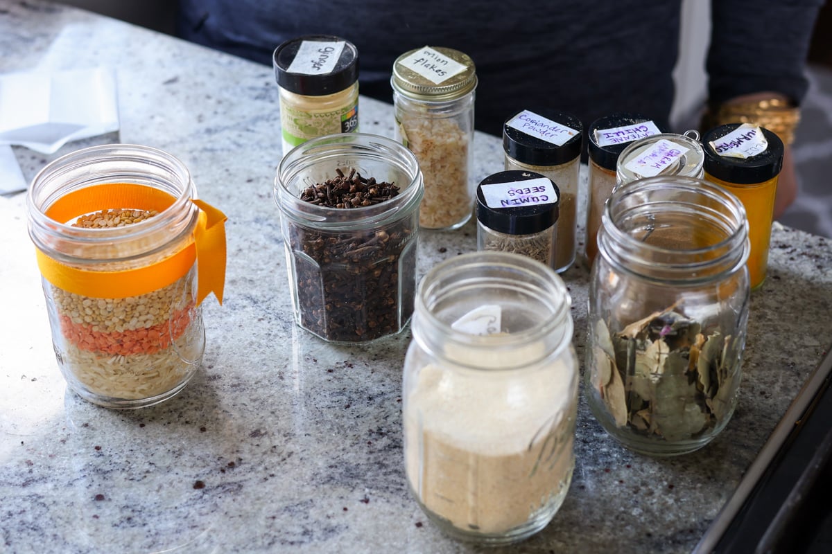 khichdi ingredients on the kitchen counter