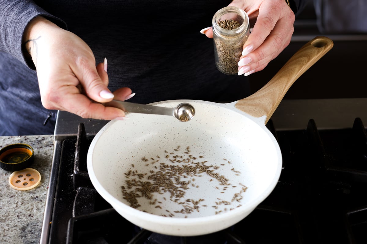 toasting the cumin seeds