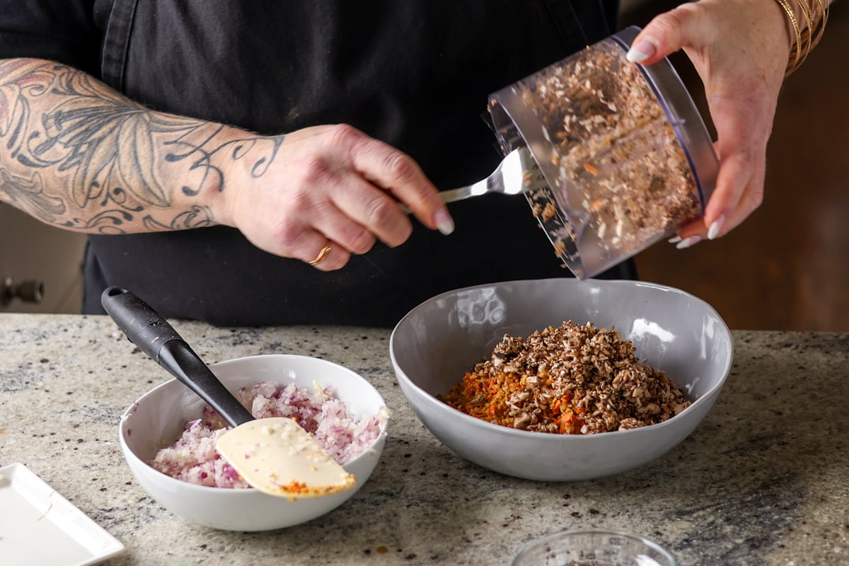 adding loaf ingredients to a bowl