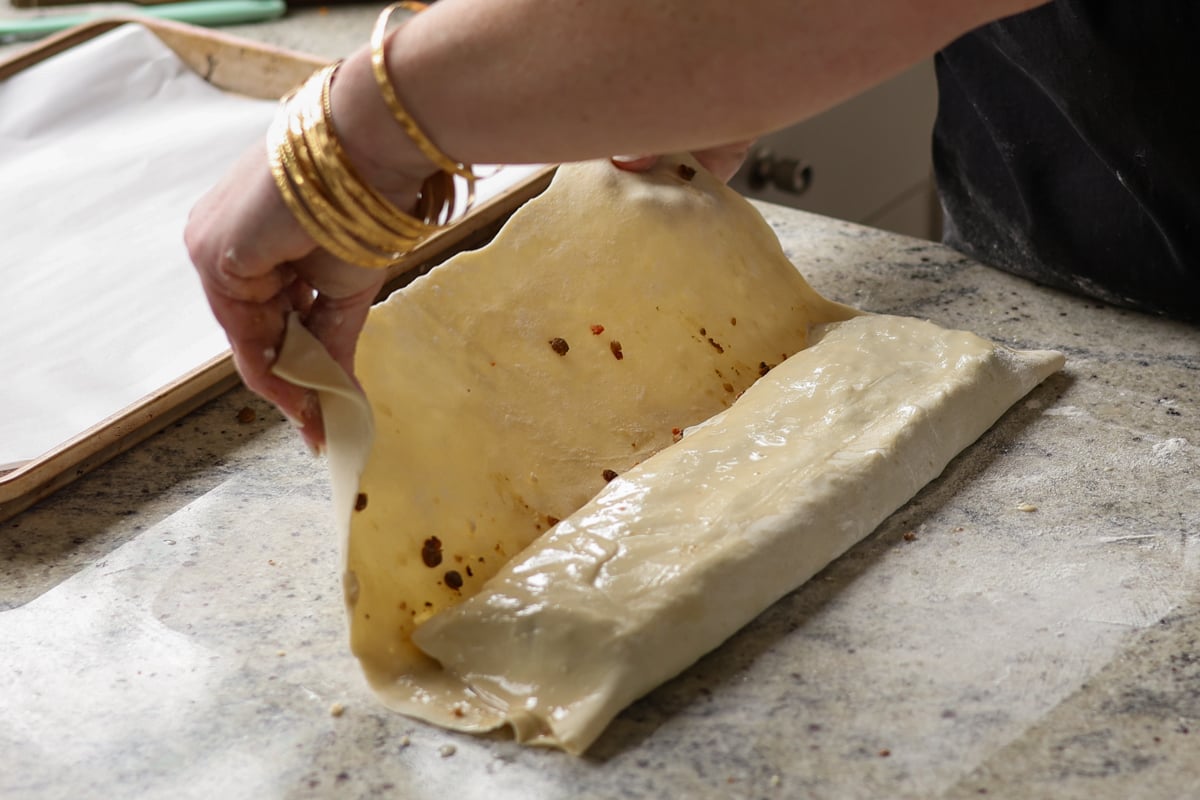 folding over the puff pastry