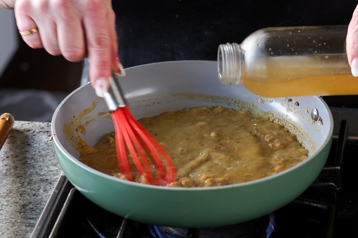 whisking the gravy