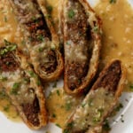 lentil wellington on a plate with gravy