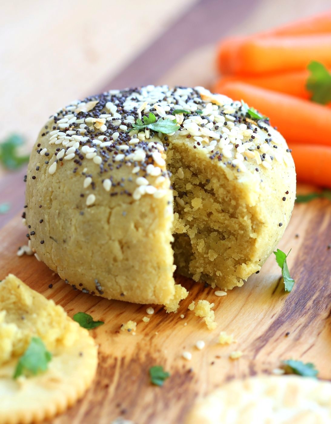 Everything bagel Seasoning Vegan Cheese Ball. No soaking, blending, straining needed! 10 minute vegan cheese ball. Gluten-free. Can be soy-free #vegan #cheese #veganricha | VeganRicha.com