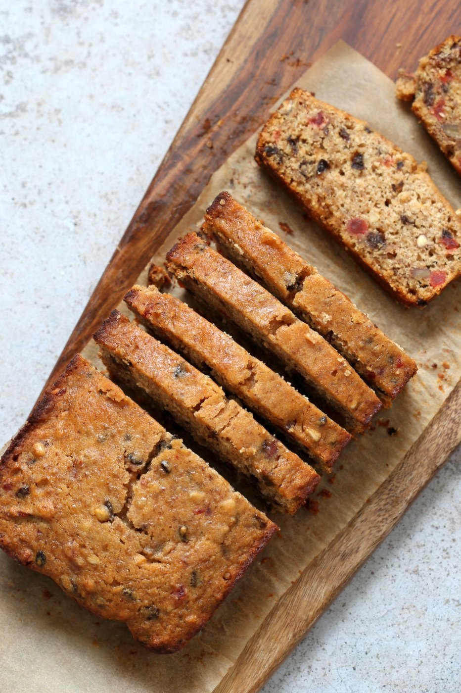 Vegan Gluten free Christmas Cake Fruit Cake full of nuts, dried fruits, candied ginger. Soft, Flavorful and great for gifting. Vegan Soyfree Recipe. #veganricha #vegan #glutenfree | VeganRicha.com