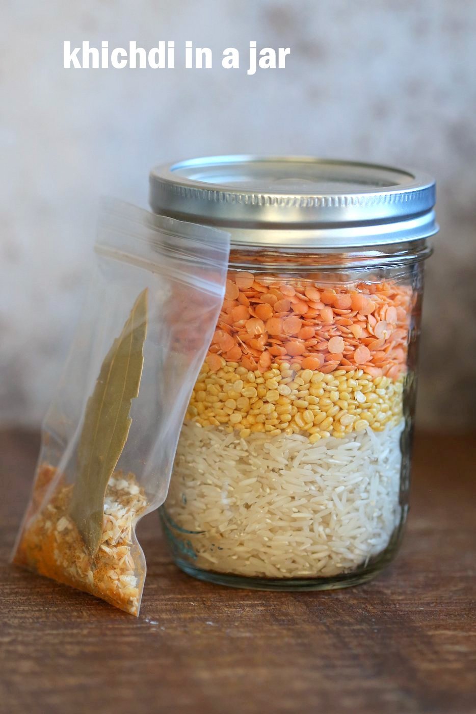 Khichdi in a Jar - Mixed Vegetable Kitchari Mix for Instant Pot or Saucepan. Easy Lentil Rice Soup with Veggies.  Gift the jar full of lentils,, rice and spices. Empty into a pot with veggies of choice. Easy Weekday Dinner.  Vegan Gluten-free Soy-free Nut-free Recipe.  #vegan #veganricha