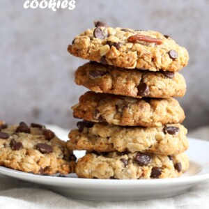 Vegan Cowboy Cookies Mix makes great Jar gifts for the Holiday Season. Layer oats, flour, coconut, chocolate sugar and pecans. Mix, add applesauce and oil, and bake. #veganricha #Vegan #Recipe Can be #glutenfree. | VeganRicha.com