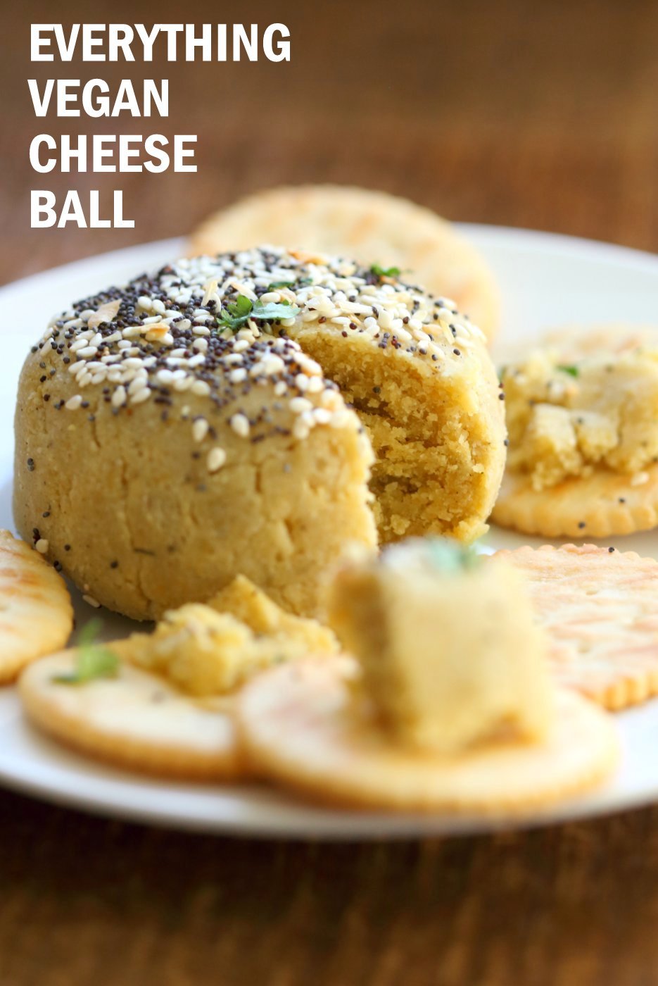Everything bagel Seasoning Vegan Cheese Ball. No soaking, blending, straining needed! 10 minute vegan cheese ball. Gluten-free. Can be soy-free #vegan #cheese #veganricha | VeganRicha.com