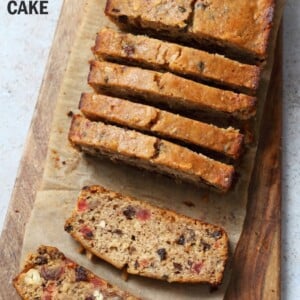Vegan Gluten free Christmas Cake Fruit Cake full of nuts, dried fruits, candied ginger. Soft, Flavorful and great for gifting. Vegan Soyfree Recipe. #veganricha #vegan #glutenfree | VeganRicha.com