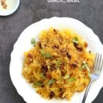 Spaghetti Squash Pasta with Sundried Tomato, Garlic & Basil. Light Dinner with no Grains. Add some spiced chickpeas or baked tofu for variation. #Vegan #Glutenfree Soy-free #Recipe #veganricha | VeganRicha.com