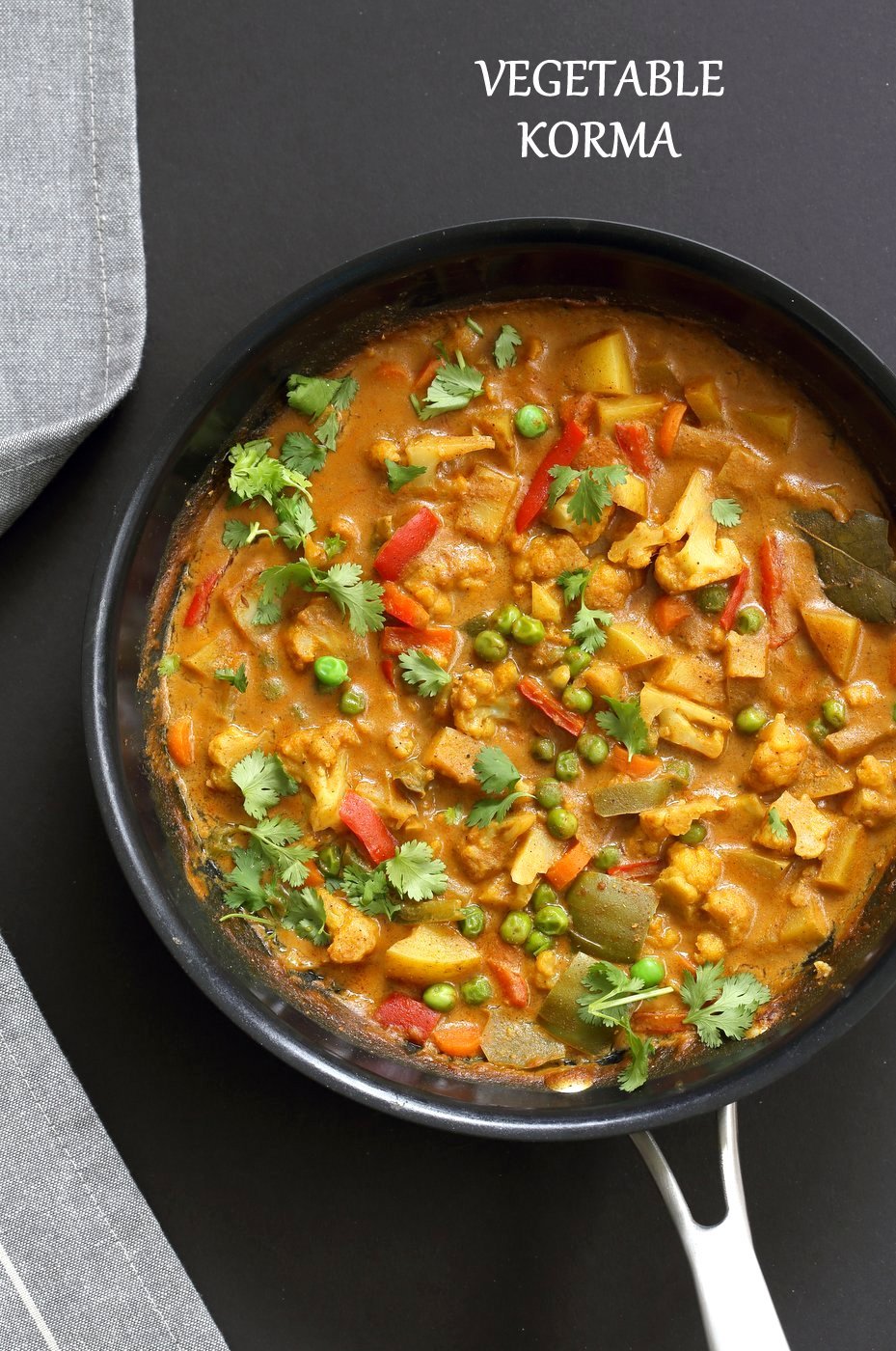Vegetable Korma - Veggies in Spiced Ginger Chile Sauce. Creamy Indian Korma Recipe made without Onion and garlic. Vegan Indian Gluten-free Soy-free  Can be made nut-free. No Onion No Garlic Recipe. #vegan #veganricha
