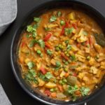 Vegetable Korma - Veggies in Spiced Ginger Chile Sauce. Creamy Indian Korma Recipe made without Onion and garlic. Vegan Indian Gluten-free Soy-free  Can be made nut-free. No Onion No Garlic Recipe. #vegan #veganricha